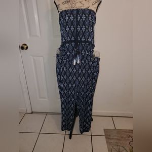 WHBM Two Piece Outfit Strapless Shirt and Joggers Blue Patterned Size XS